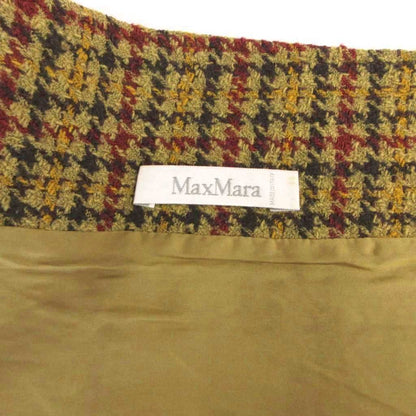 Max Mara Tailored Jacket Black Leather Check Wool 42 Khaki