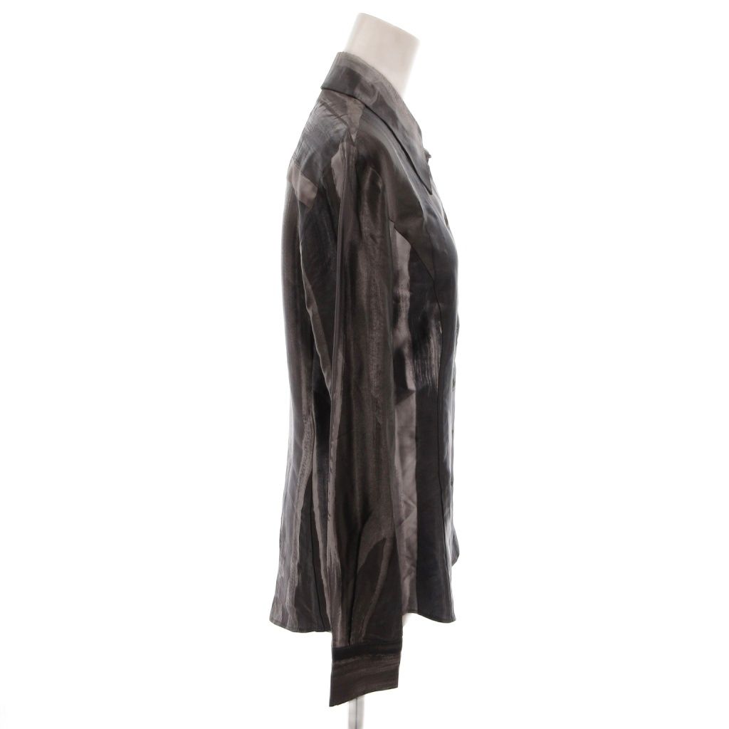 Fendi Shirt Blouse All Over Pattern Glossy Silk Long Sleeve 38 Gray