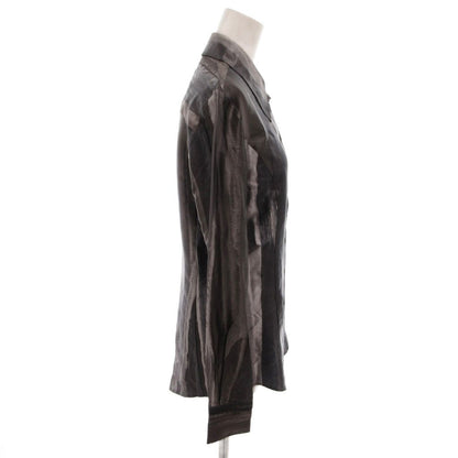 Fendi Shirt Blouse All Over Pattern Glossy Silk Long Sleeve 38 Gray