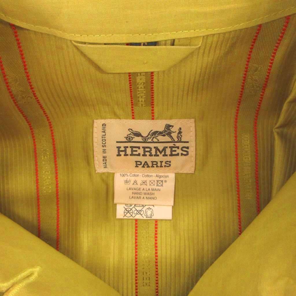 Hermes Rubberized Coat Stainless Steel Knee Length S Yellow Green