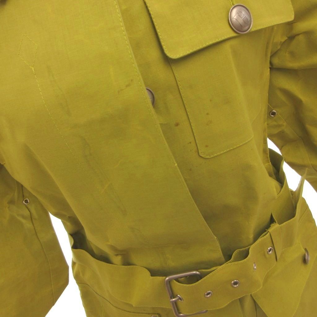 Hermes Rubberized Coat Stainless Steel Knee Length S Yellow Green