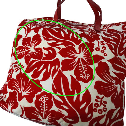 Prada Tote Shoulder Bag 2-Way Nylon Red White Hibiscus Floral Pattern Flower