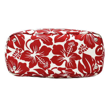 Prada Tote Shoulder Bag 2-Way Nylon Red White Hibiscus Floral Pattern Flower