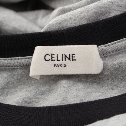 Celine Cotton Mesh Logo 16 Seize Short Sleeve T-Shirt Top Gray XS
