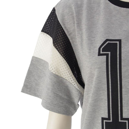 Celine Cotton Mesh Logo 16 Seize Short Sleeve T-Shirt Top Gray XS