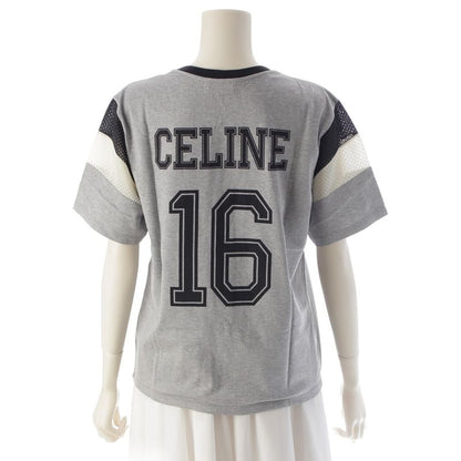 Celine Cotton Mesh Logo 16 Seize Short Sleeve T-Shirt Top Gray XS
