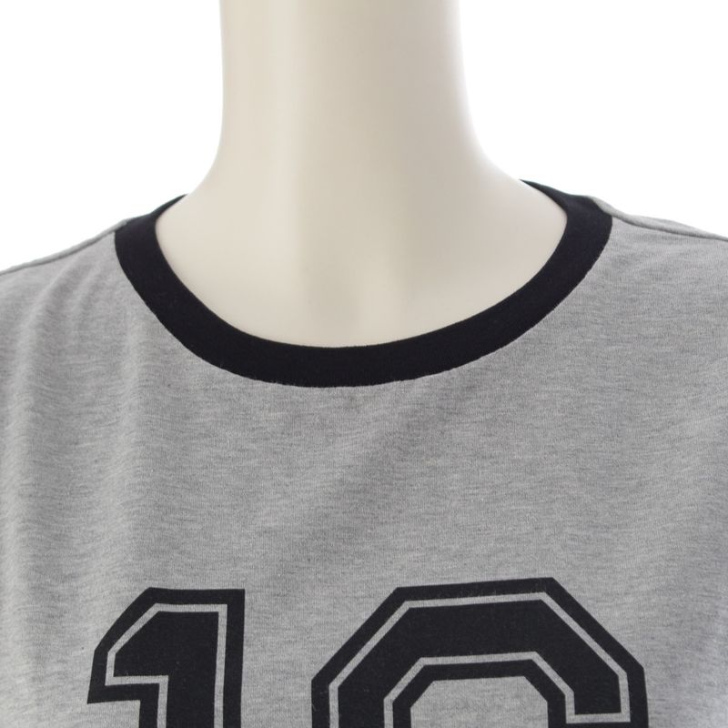 Celine Cotton Mesh Logo 16 Seize Short Sleeve T-Shirt Top Gray XS