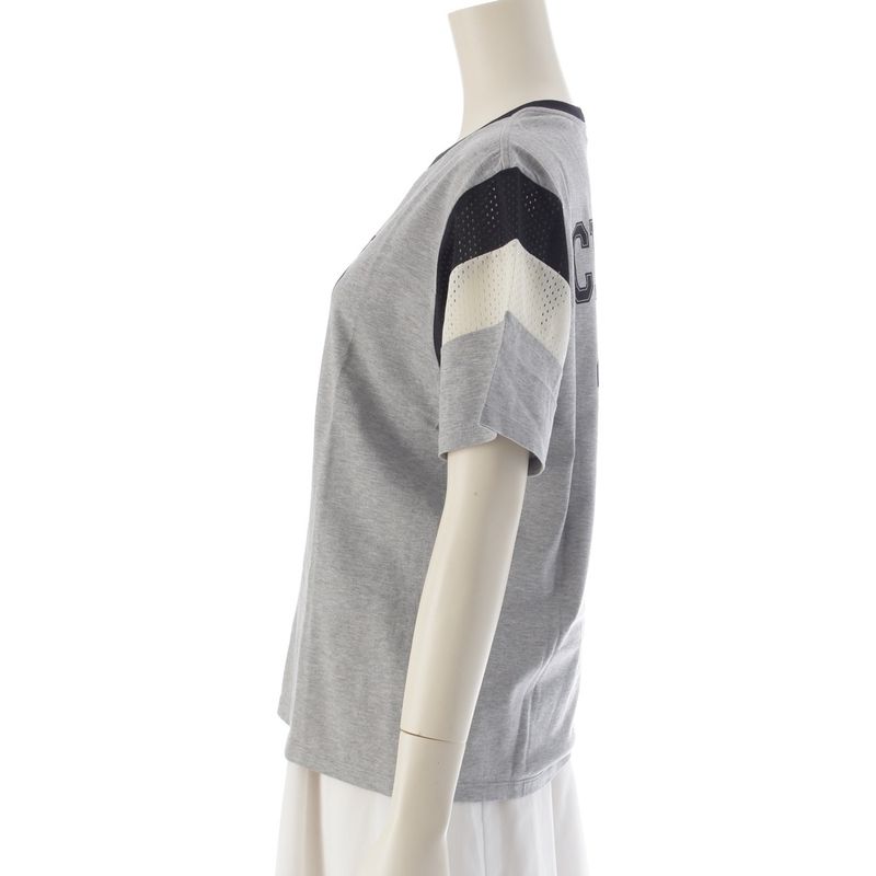 Celine Cotton Mesh Logo 16 Seize Short Sleeve T-Shirt Top Gray XS