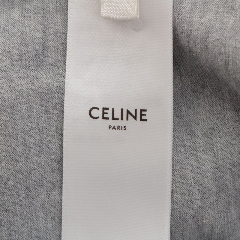 Celine Cotton Mesh Logo 16 Seize Short Sleeve T-Shirt Top Gray XS