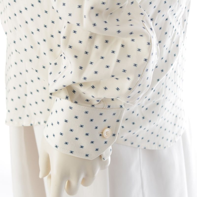 Celine Rayon Viscose Triomphe Loose Blouse Shirt Top Vanilla Navy White 36