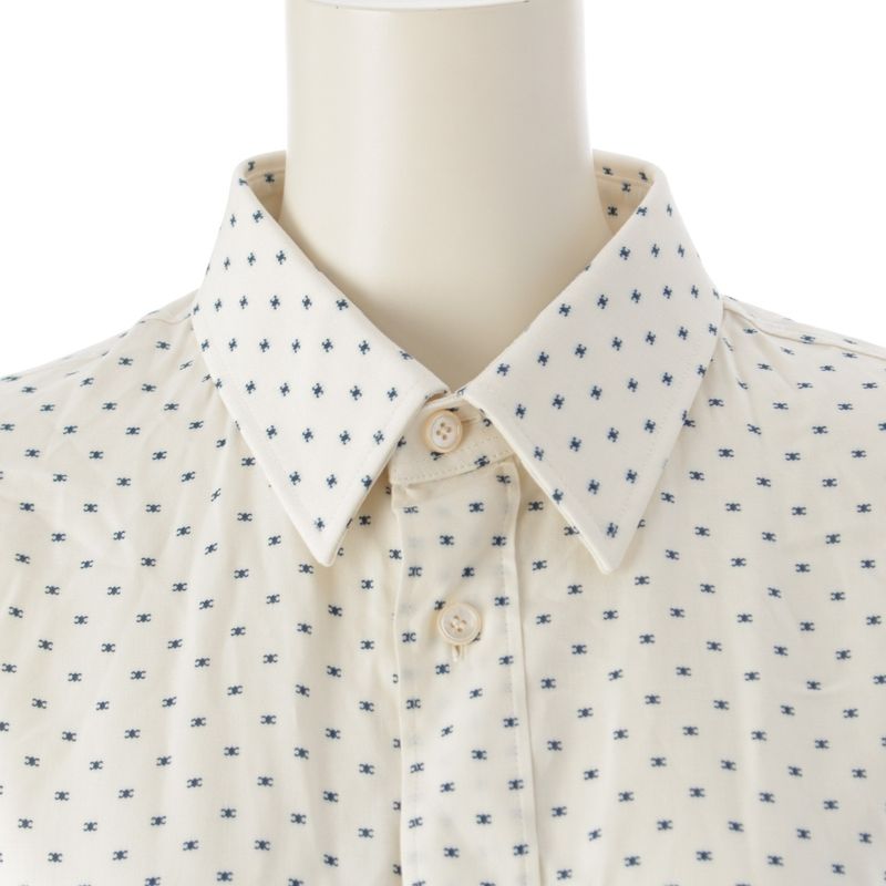 Celine Rayon Viscose Triomphe Loose Blouse Shirt Top Vanilla Navy White 36