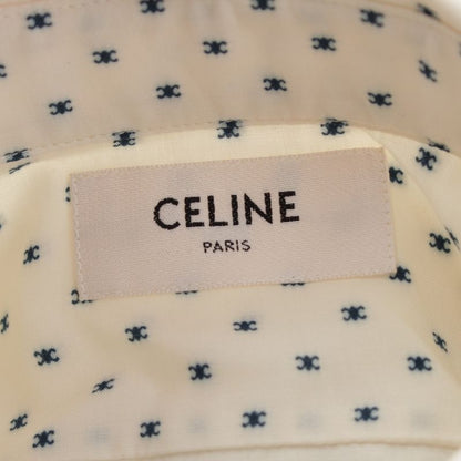 Celine Rayon Viscose Triomphe Loose Blouse Shirt Top Vanilla Navy White 36
