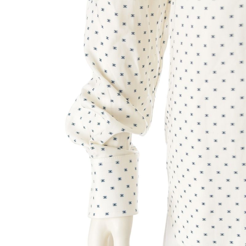 Celine Rayon Viscose Triomphe Loose Blouse Shirt Top Vanilla Navy White 36