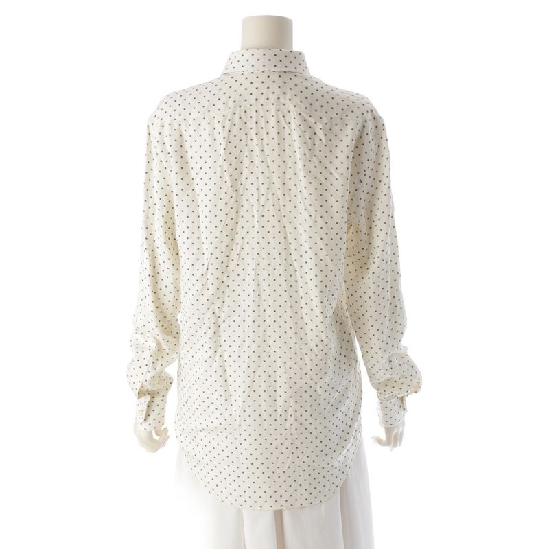 Celine Rayon Viscose Triomphe Loose Blouse Shirt Top Vanilla Navy White 36