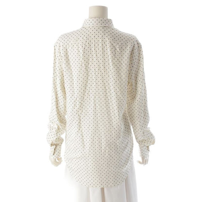 Celine Rayon Viscose Triomphe Loose Blouse Shirt Top Vanilla Navy White 36