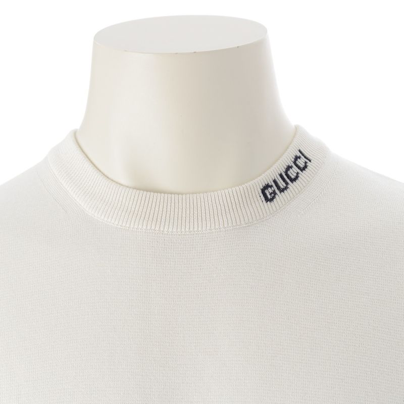 Gucci Silk Cotton Logo Embroidery Short Sleeve Sweater Knit Top White XL