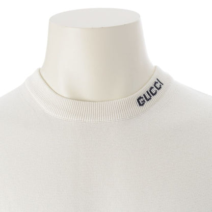 Gucci Silk Cotton Logo Embroidery Short Sleeve Sweater Knit Top White XL