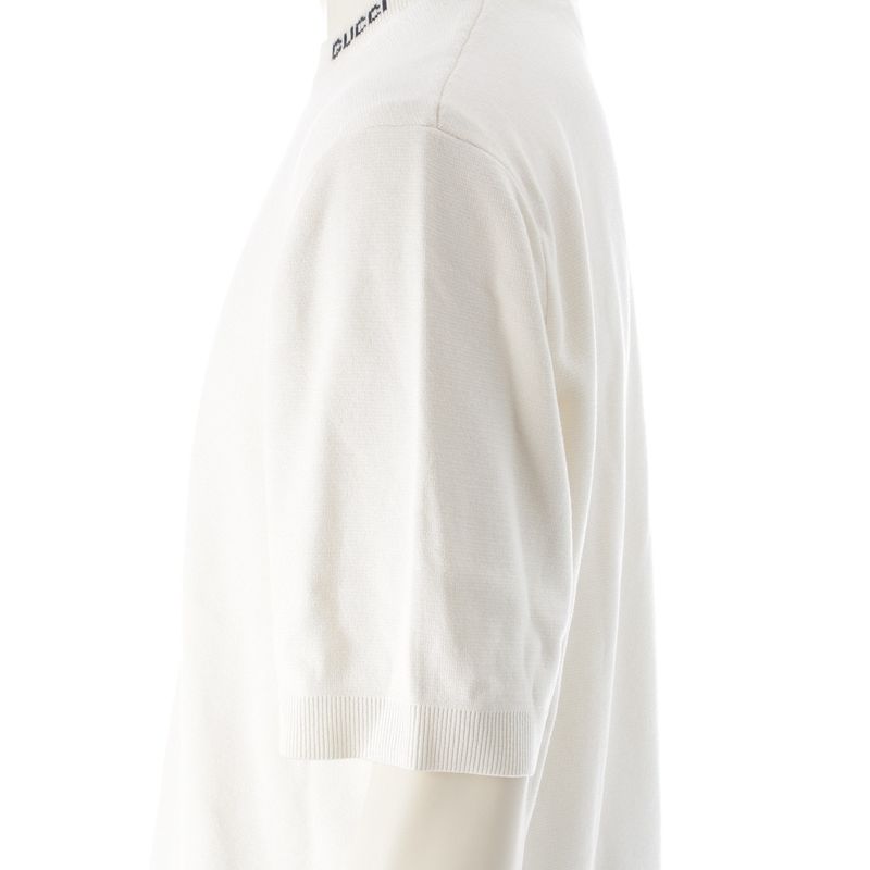 Gucci Silk Cotton Logo Embroidery Short Sleeve Sweater Knit Top White XL