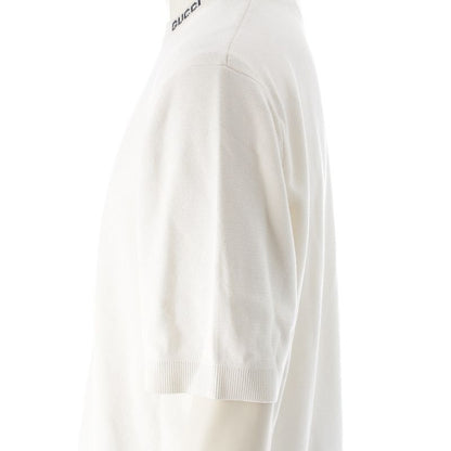Gucci Silk Cotton Logo Embroidery Short Sleeve Sweater Knit Top White XL