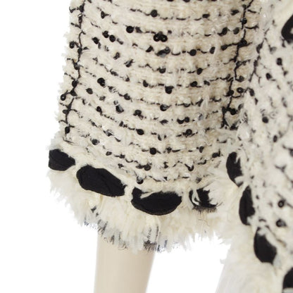 Chanel Silk Blend Tweed Ribbon Collarless Jacket White Black 36