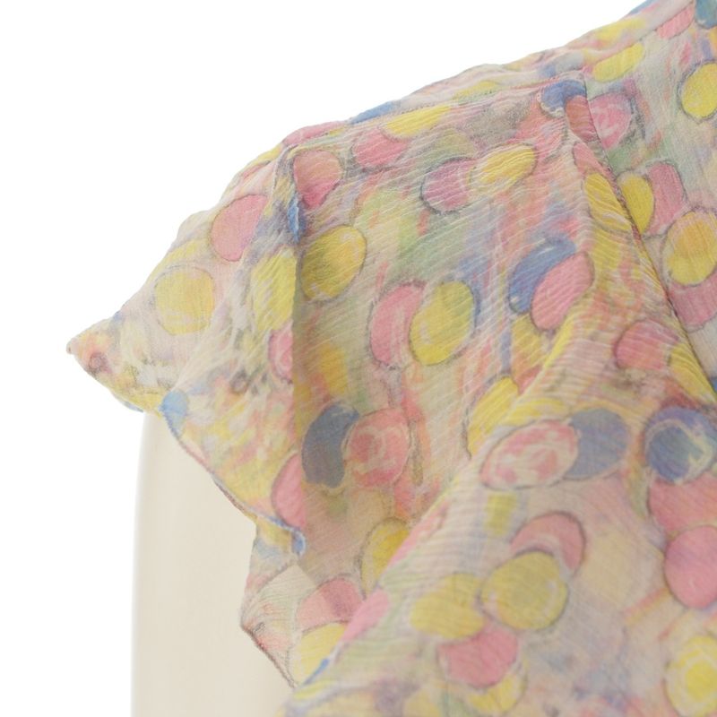Chanel Silk CC Logo Dot Pattern All Over Ruffle Sleeveless Shirt Blouse Top