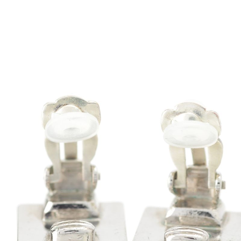 Chanel CC Logo Square Earrings Silver Black White