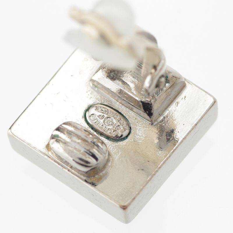 Chanel CC Logo Square Earrings Silver Black White
