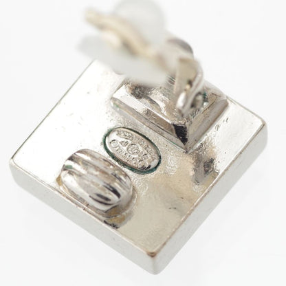 Chanel CC Logo Square Earrings Silver Black White