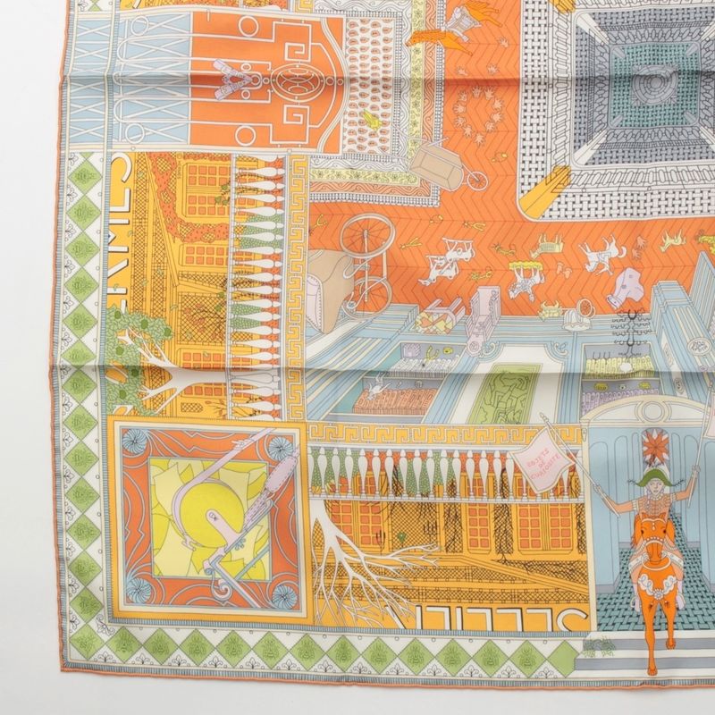 Hermes Carre 90 Silk Objets de Curiosite Scarf Orange