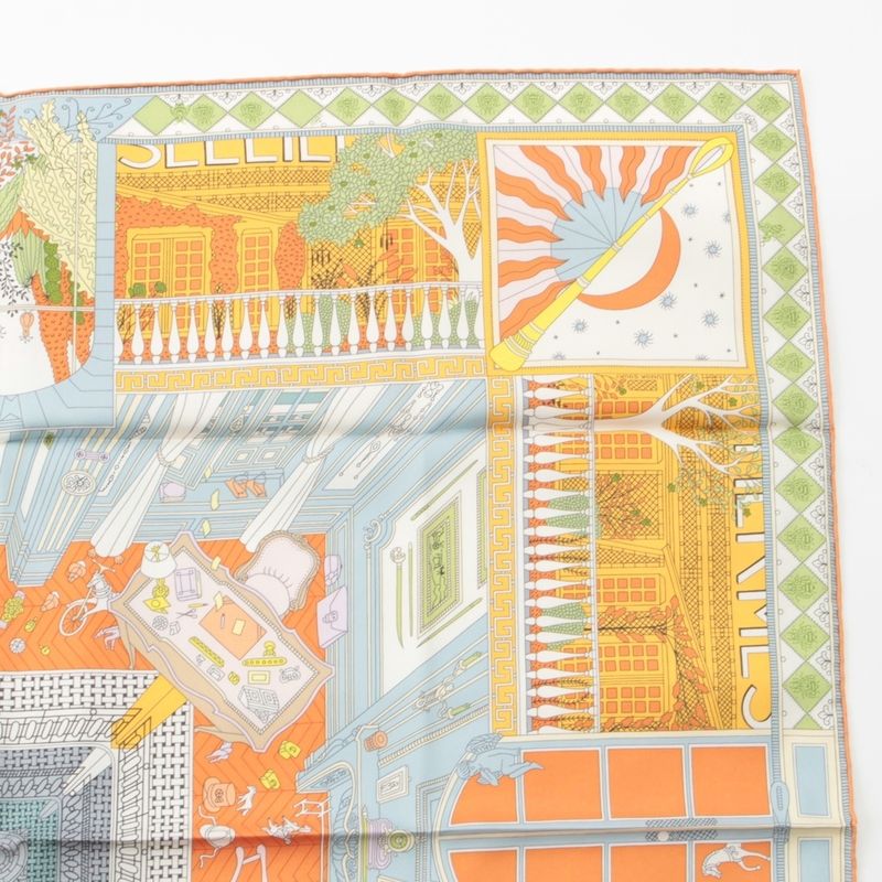 Hermes Carre 90 Silk Objets de Curiosite Scarf Orange