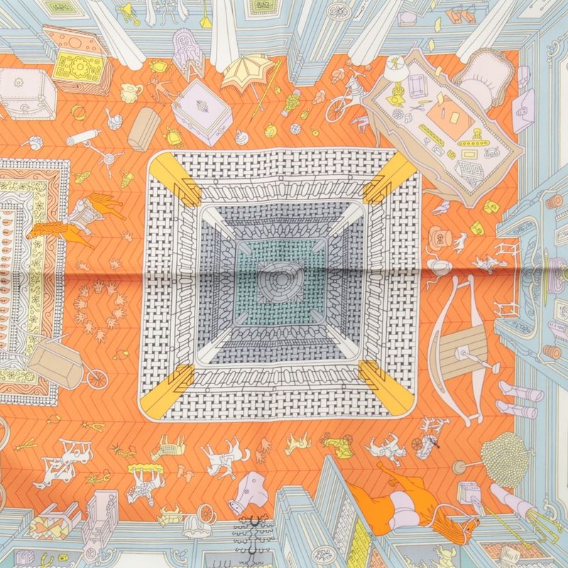 Hermes Carre 90 Silk Objets de Curiosite Scarf Orange