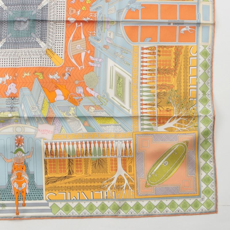 Hermes Carre 90 Silk Objets de Curiosite Scarf Orange