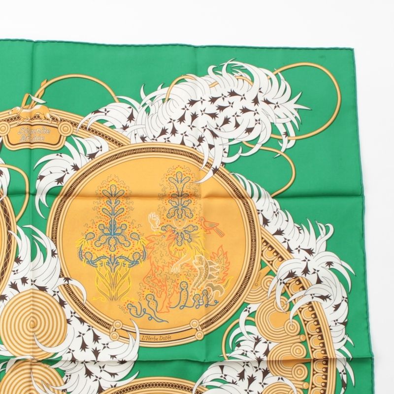 Hermes Carre 90 Silk Legende Brodee Embroidered Legend Scarf Green 90