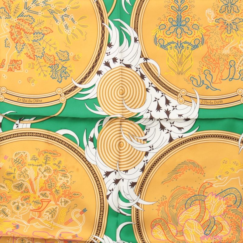 Hermes Carre 90 Silk Legende Brodee Embroidered Legend Scarf Green 90