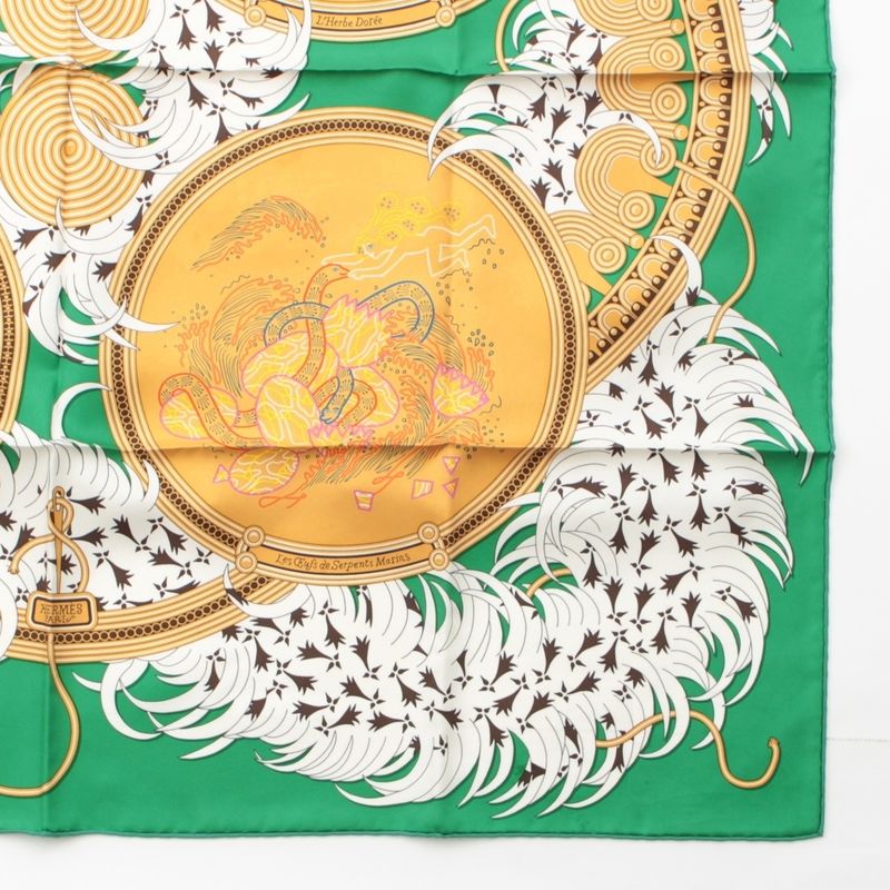 Hermes Carre 90 Silk Legende Brodee Embroidered Legend Scarf Green 90