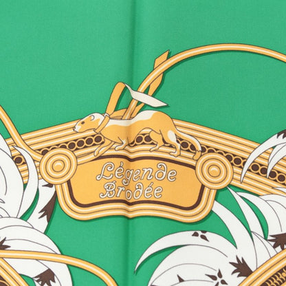 Hermes Carre 90 Silk Legende Brodee Embroidered Legend Scarf Green 90