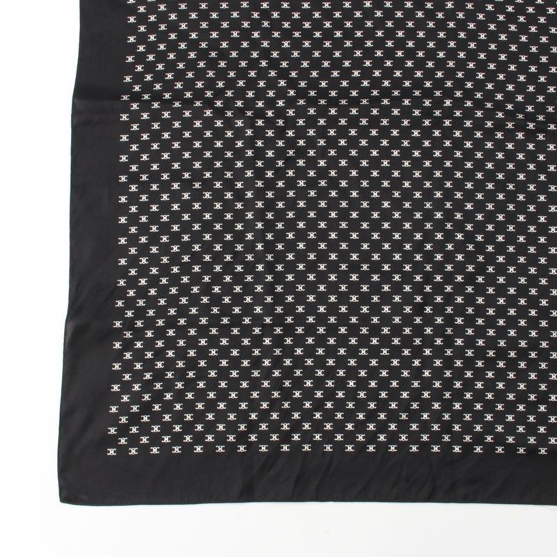 Celine Silk Triomphe Logo Large Scarf Black White