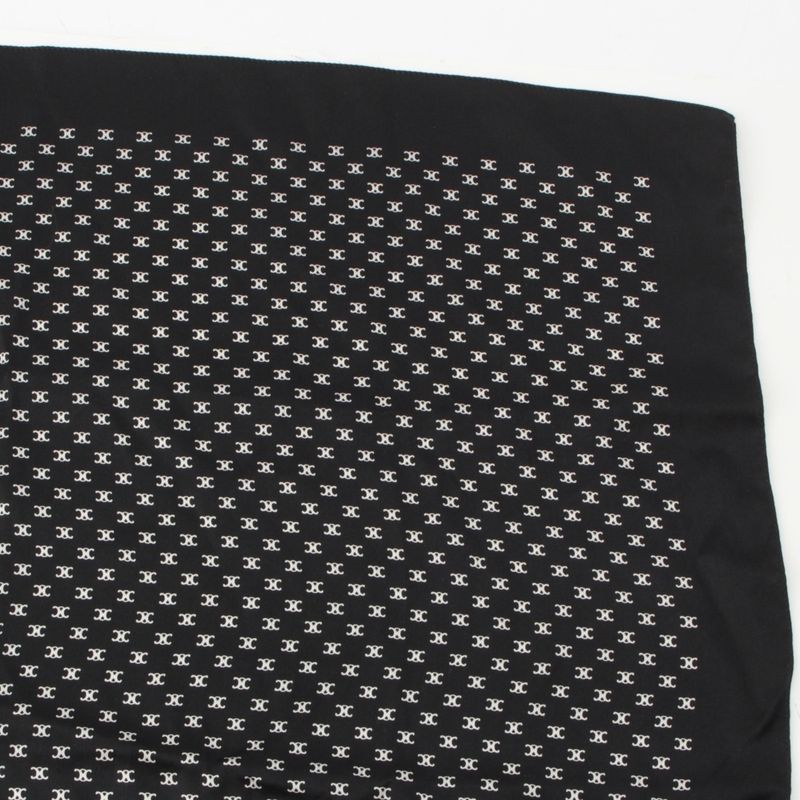 Celine Silk Triomphe Logo Large Scarf Black White