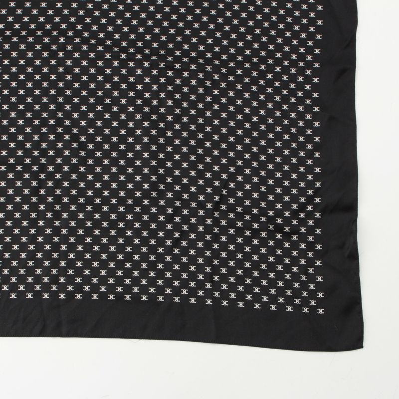 Celine Silk Triomphe Logo Large Scarf Black White