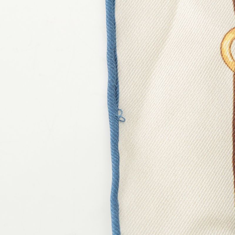Celine Silk Triomphe Logo Chain Pattern Large Scarf Ivory Blue