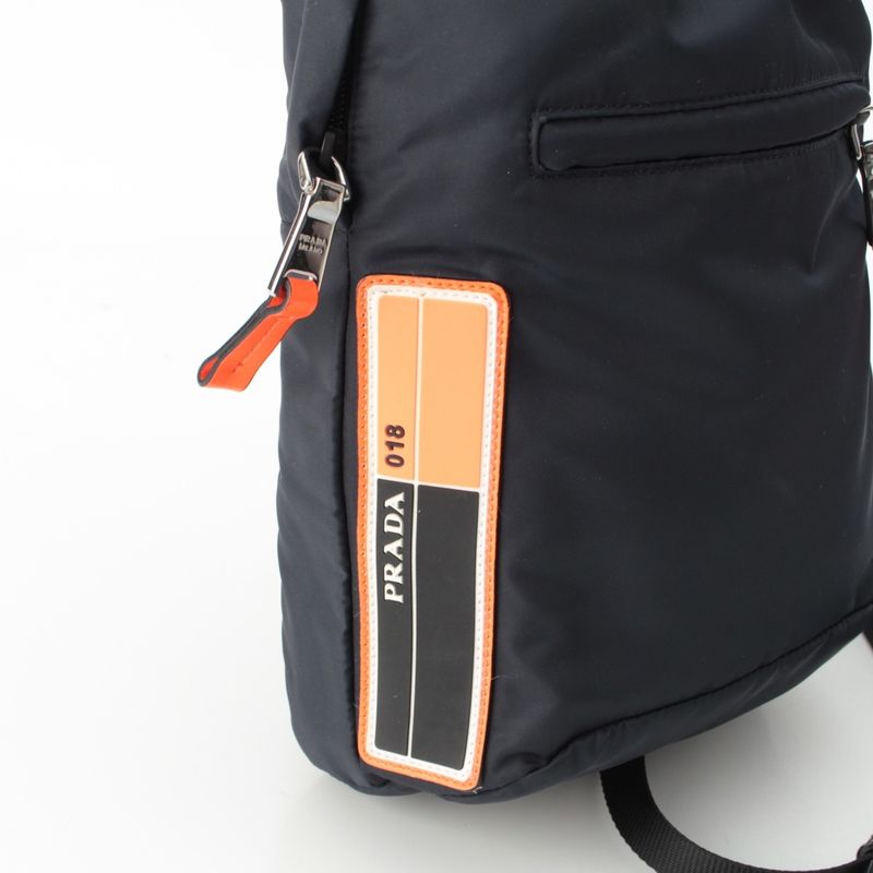 Prada Nylon Ring Silver Shoulder Bag One Orange Navy