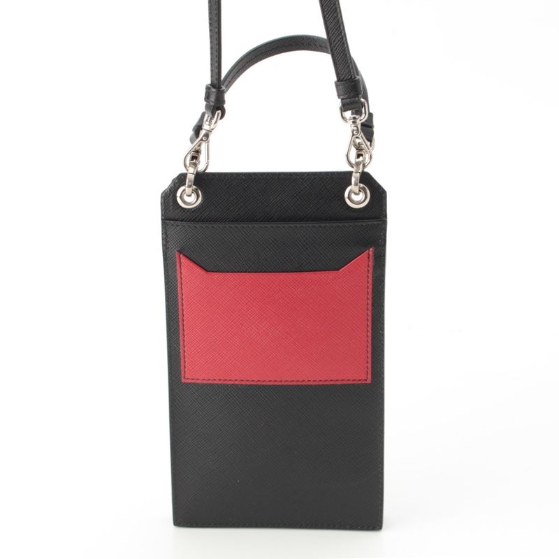 Prada Robot Leather Logo Pochette Shoulder Bag Black