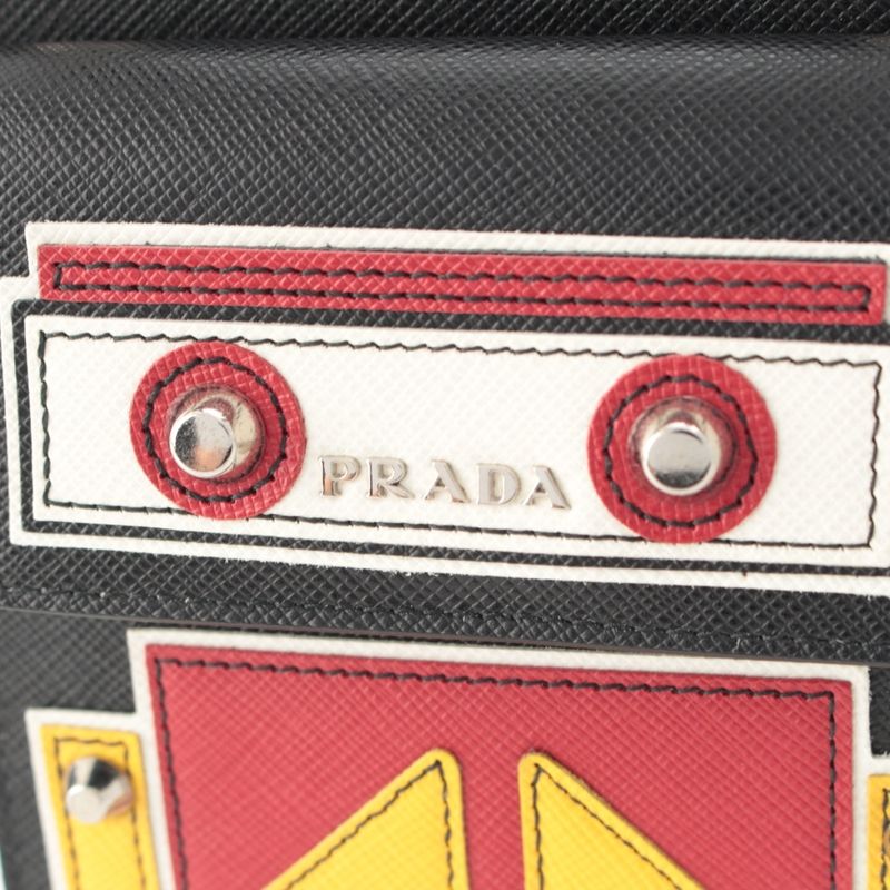 Prada Robot Leather Logo Pochette Shoulder Bag Black