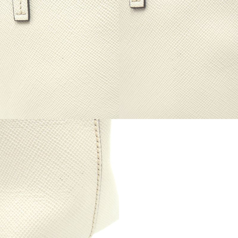 Prada Triangle Logo Plato Tote Silver Saffiano Leather White Shoulder Bag