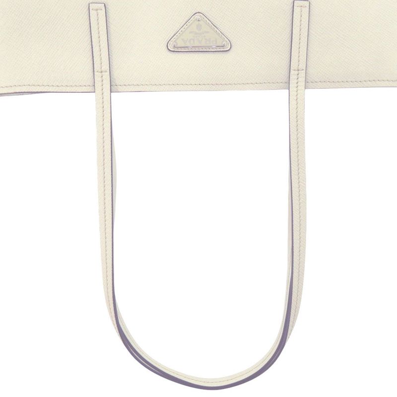 Prada Triangle Logo Plato Tote Silver Saffiano Leather White Shoulder Bag