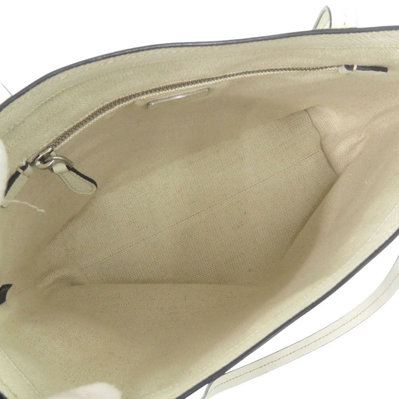 Prada Triangle Logo Plato Tote Silver Saffiano Leather White Shoulder Bag