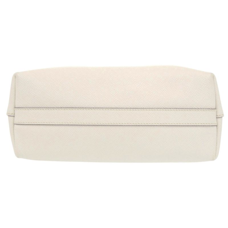 Prada Triangle Logo Plato Tote Silver Saffiano Leather White Shoulder Bag