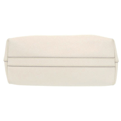 Prada Triangle Logo Plato Tote Silver Saffiano Leather White Shoulder Bag