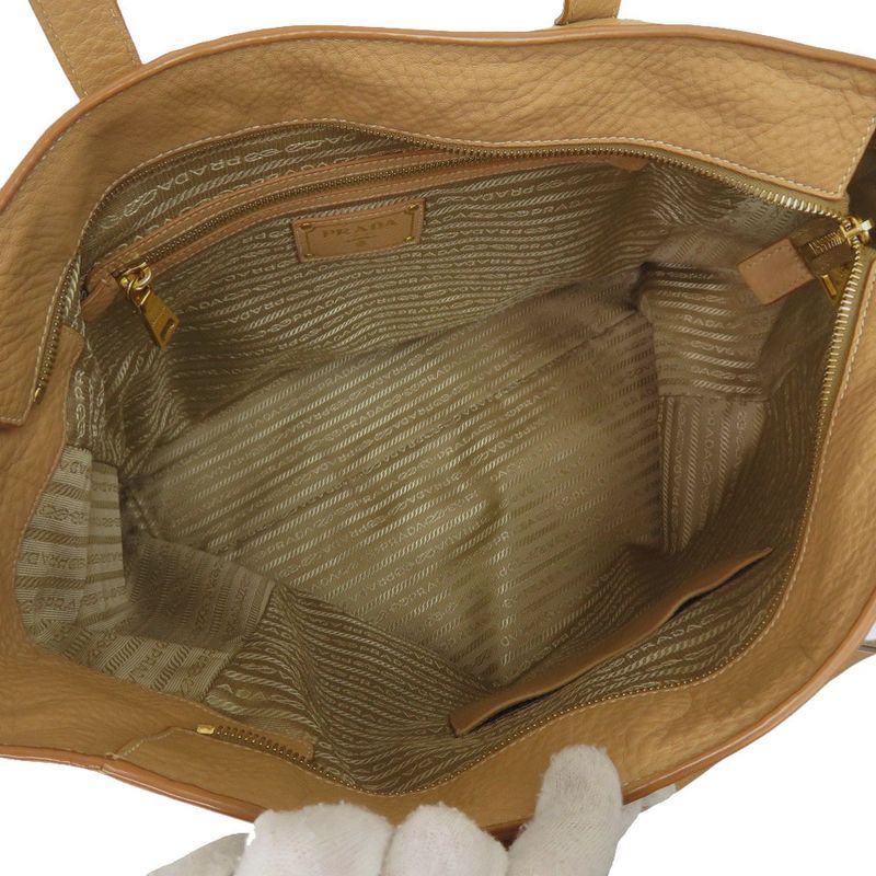 Prada Vitello Daino Gold Leather Brown Tote Shoulder Bag