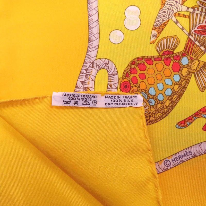 Hermes Carre 90 Grands Fonds Deep Sea Silk Scarf Yellow